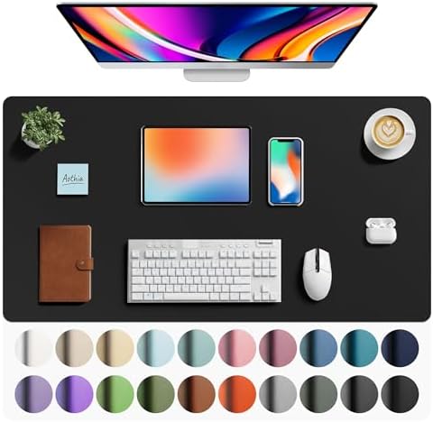 Aothia Faux Leather Desk Mat - Large Mouse Pad, Non-Slip PU Leather Blotter, Waterproof Writing Surface for Office and Home (Black, 40" x 24")