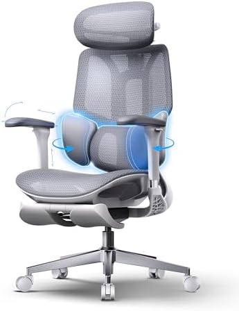Hbada E3 Air 2026 Ergonomic Office Chair, 3-Zone Lumbar Support, Comfy Home Office Chair with Auto Recline, 4D Headrest & Armrests, 140° Tilt for Work & Relax, Grey with Footrest