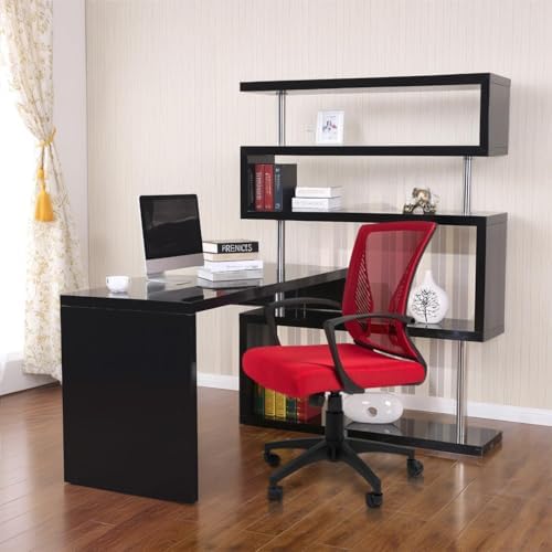 Furmax Office Chair Ergonomic Computer Desk Mesh Chair Mid Back Swivel Lumbar Support with Armrest (1, Red)