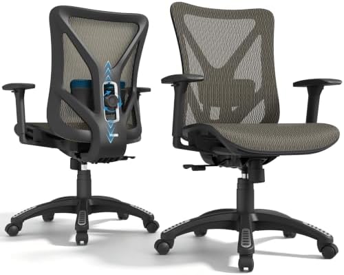 Ergonomic Office Chair, Mesh Computer Desk Chairs with BIFMA X5.1 Certified, Adjustable Lumbar Support, 3D Arm, Tilt Back, Wide Seat, Comfy Swivel Work Task Chair for Company and Home (Coffee Brown)