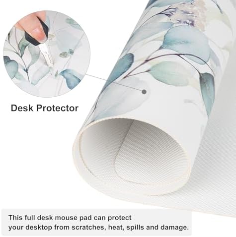 QiyI PU Leather Large Mouse Pad, Office Decor, 31.5" x 15.7", Green Leaves