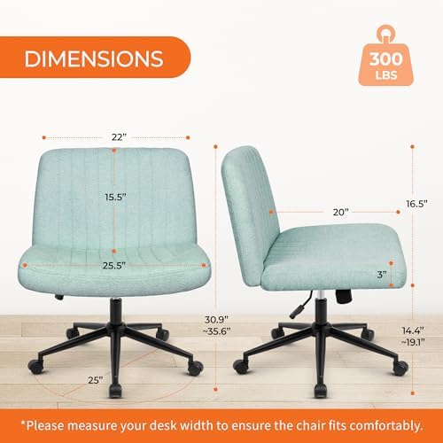 Orange Factory Criss Cross Chair, Wide Wheel Vanity Seat, Mint Dual Base
