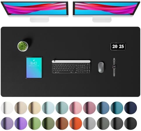Aothia Faux Leather Desk Mat – Large Mouse Pad, Non-Slip PU Leather Blotter, Waterproof Writing Surface for Office and Home (Black, 47.2" x 23.6")