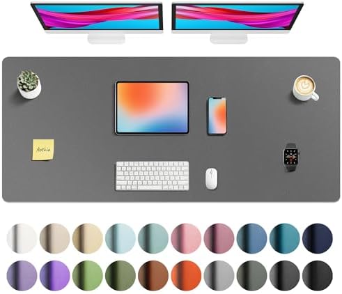 Aothia Faux Leather Desk Mat - Non-Slip PU Leather Desk Blotter, Waterproof Writing Surface, Large Desk Pad for Office & Home (Grey, 55" x 24")