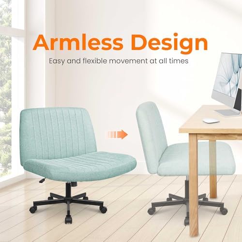 NEO CHAIR Criss Cross Chair with Wheels Home Office Cross Legged Armless Chairs Ergonomic Adjustable Computer Desk Task Wide Seat for Bedroom Vanity Comfy Swivel (Mint)