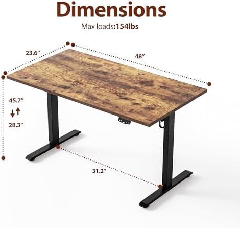 Agilestic Electric Height Adjustable Standing Desk, 48 Inch, Rustic Brown