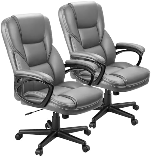 Furmax Office Executive Chair High Back Adjustable Managerial Home Desk Chair, Swivel Computer PU Leather Chair with Lumbar Support (2, Gray)