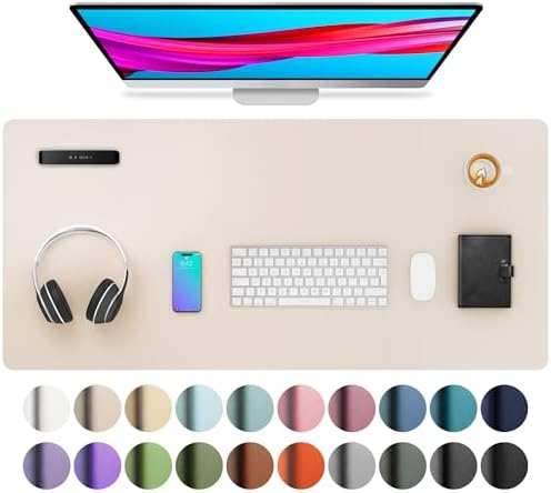 Aothia Large PU Leather Desk Pad Protector – Non-Slip Mouse Pad & Writing Mat for Office/Home, Waterproof, Easy to Clean (36" x 17", Eggshell)