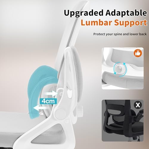 Ergonomic Office Chair,Mesh Office Chair with Lumbar Support,Mid Back Desk Chair with Flip-up Arms,400 lbs Comfy Computer Chair for Home Office (Off-White Gray)