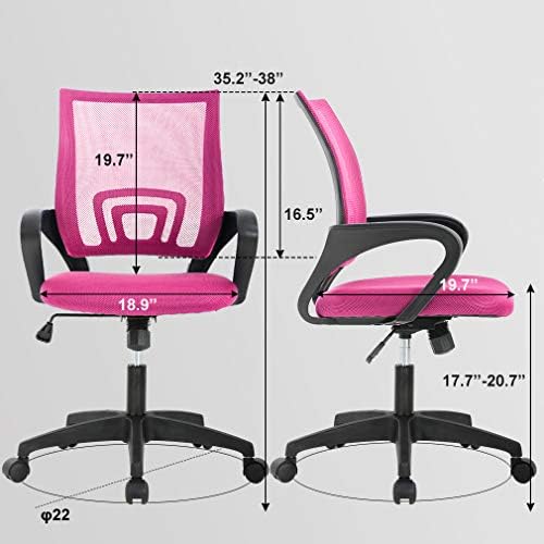 BestOffice | Ergonomic Office Chair | Mid-Back Swivel Desk Chair | Breathable Backrest & Lumbar Support | Adjustable Height | Sponge Seat | Rolling Wheels | Pink | for Adults & Women | Pack of 2