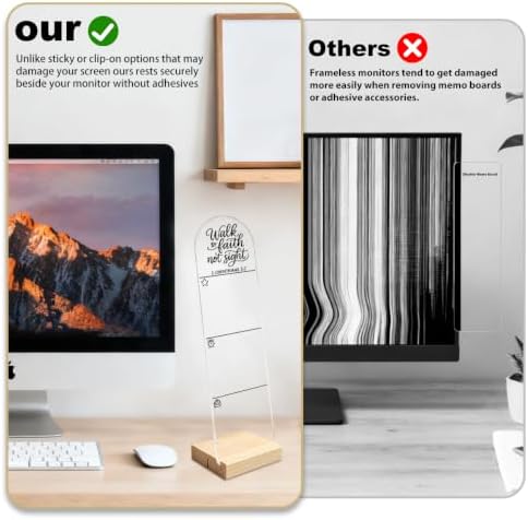 Monitor Memo Board, Sticky Note Holder, Message Board, Acrylic Desk Organizer Wooden Base with 100Pcs Notes Office Desk with Walk By Faith Not Sight 2 Corinthians 5:7 Quote