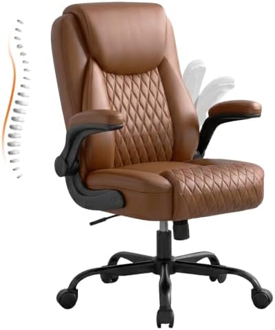 GTPLAYER PU Leather Office Chair, Home Desk Chair with Flip-up Arms, Brown