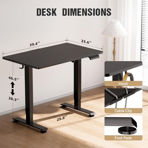 Veken 39.4 Inch Large Electric Standing Desk, Gaming Table, Black