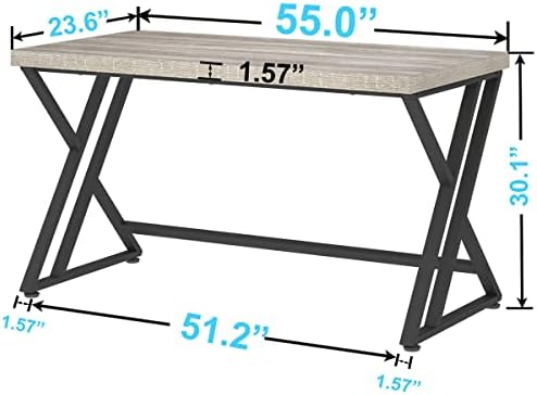 LVB 55 Inch Grey Modern Computer Office Desk Metal & Wood Writing Desks