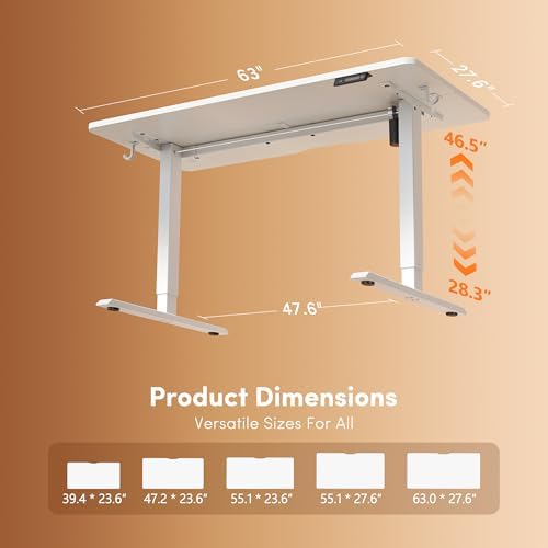 FEZIBO Standing Desk 63 × 28 Inch Electric Height Adjustable, White