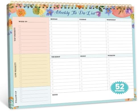Weekly To Do List Notepad with 52 Undated Sheets（8.5"×11"）- Undated Weekly Planner Notepad for Office Desk Accessories and Supplies - Botanic Whimsy