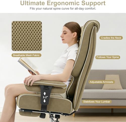 EXCEBET Big and Tall Executive Office Chair 400lbs Wide Seat, Mesh Green