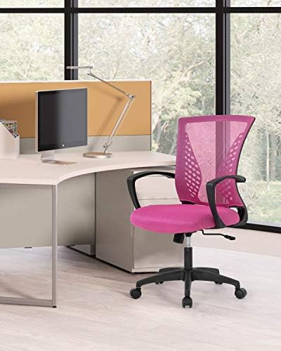 FDW | Mid Back Office Chair | Pink | with Lumbar Support, 360 Swivel