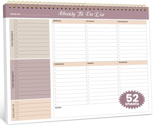 Weekly To Do List Notepad with 52 Undated Sheets（8.5"×11"）- Undated Weekly Planner Notepad for Office Desk Accessories and Supplies - Midnight Lilac