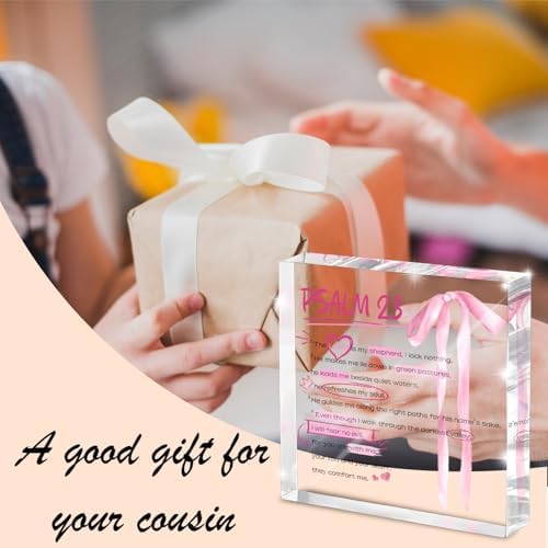 Pink Bow Room Decor, Valentines Day Decor, Inspirational Bible Verse Quotes, Christian Psalm 23 Gifts for Women, Coquette Aesthetic Bow Dorm Decoration, Acrylic Office Desk Accessories Decoration