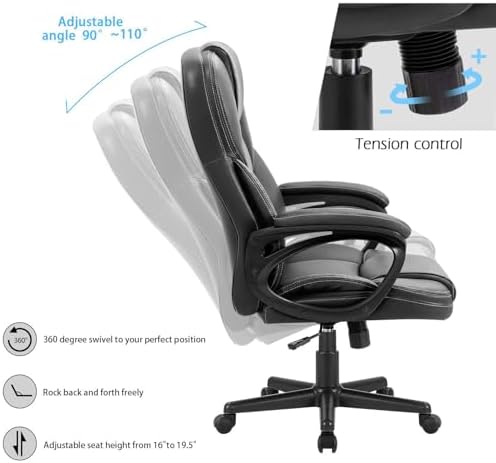 Furmax Office Executive Chair High Back Adjustable Managerial Home Desk Chair, Swivel Computer PU Leather Chair with Lumbar Support (2, Black)