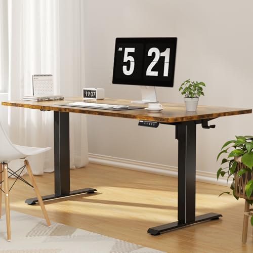 Veken 55" Super Large Standing Desk, Electric Height Adjustable, Brown