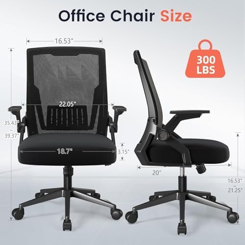 GTPLAYER Ergonomic Office Chair with Flip-up Armrests Executive Computer Chair for Home Office, Breathable Mesh & Comfy Lumbar Support, Pack of 2, Black