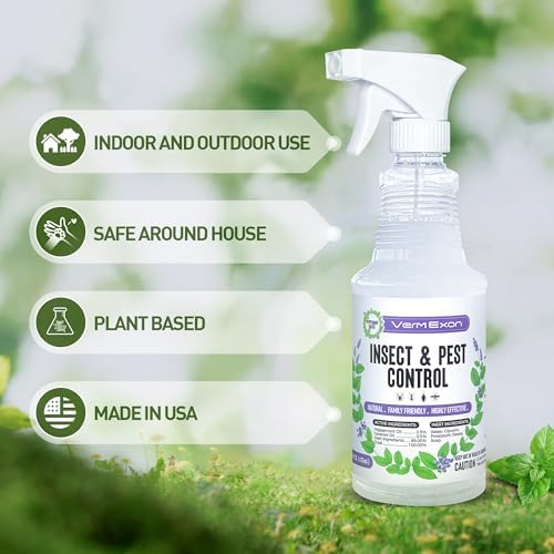 VermExon Peppermint Oil Insect & Pest Control Spray – 32oz Natural Plant-Based Bug Killer for Spiders, Ants, Flies, and Other Insects, Safe for Home & Kitchen Use