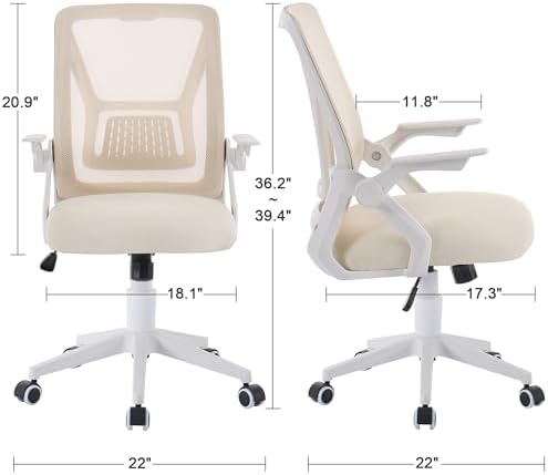 VECELO Mid-Back Swivel Ergonomic Office Chair with Adjustable Arms Mesh Lumbar Support for Computer Task Work, Beige