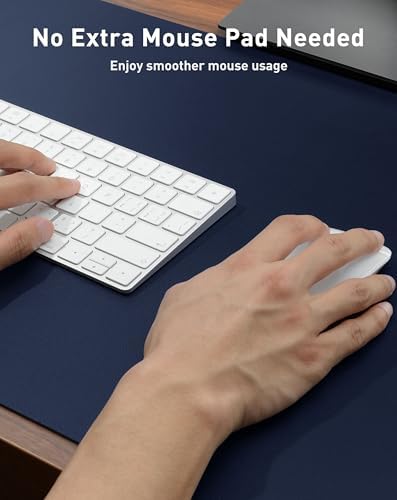 Aothia Faux Leather Desk Mat - Large Mouse Pad, Non-Slip PU Leather Blotter, Waterproof Writing Surface for Office and Home (Dark Blue, 42" x 17")
