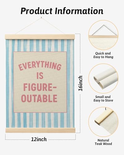 FGFK Preppy Pink and light Blue Everything Is Figureoutable Inspirational Framed hanging Canvas wall art Poster Prints office dorm room decor for women, Motivational posters decorations for home bedroom,12x16 Inch