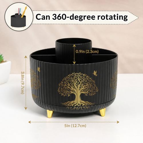 SKYDUE 360 Degree Rotating Pen Holder for Desk with 5 Slots,Tree of Life