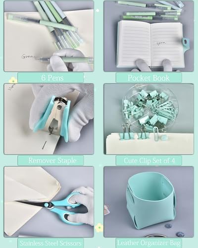LXEVIHK Green and Blue Desk Accessories 21-Piece Office Supplies Gift Set
