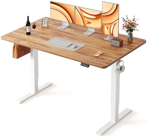 FEZIBO Standing Desk 55 × 28 Inch Electric Height Adjustable, Light Rustic