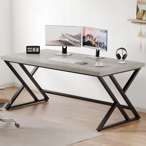 LVB 60 Inch Grey Modern Computer Office Desk Metal & Wood Writing Desks