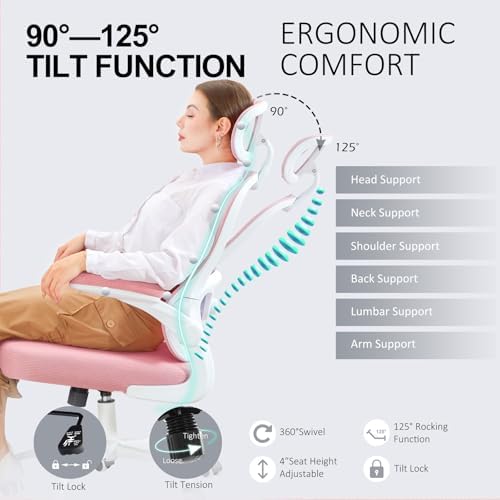 Ergonomic Office Chair,Ultra Thick Spring Cushion Desk Chair,Pink