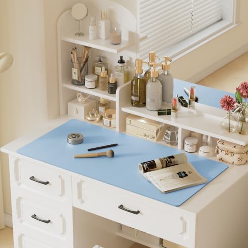 Aothia Faux Leather Desk Mat for Keyboard & Mouse (Sky Blue, 48" x 17")