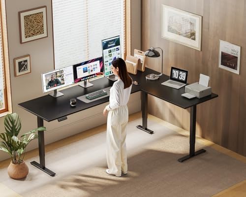 OffiGo 71 Inch Reversible L Shaped Electric Standing Desk, Black