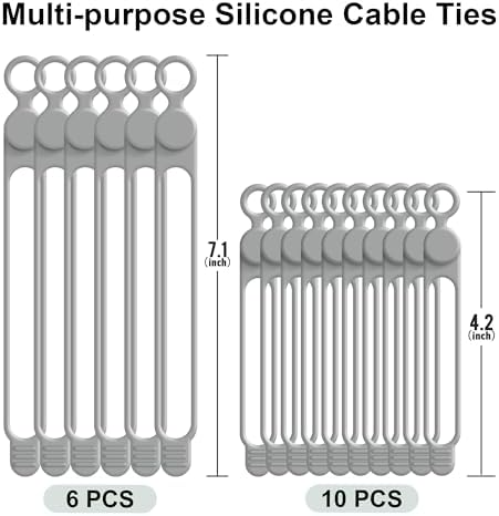 Silicone Cable Ties, Cord Organizer Cable Management,2Sizes-Grey