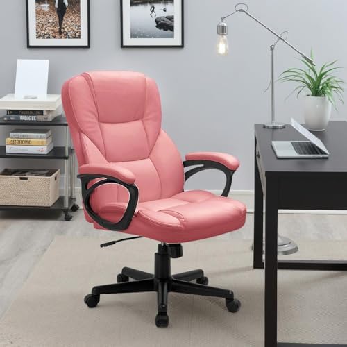 Furmax Office Executive Chair High Back Adjustable Managerial Home Desk Chair, Swivel Computer PU Leather Chair with Lumbar Support (1, Pink)
