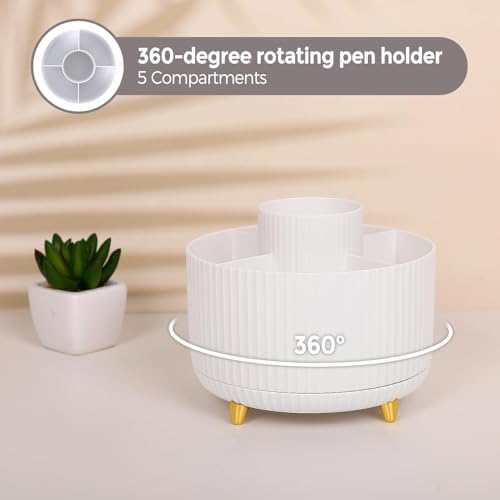SKYDUE White Office Supplies Set, Office Desk Accessories 10PCS, Pencil Holder for Desk, Stapler, Tape Dispenser, Scissors, Ruler, Binder/Paper Clips and 1000pcs Staples,Desk Supplies Set