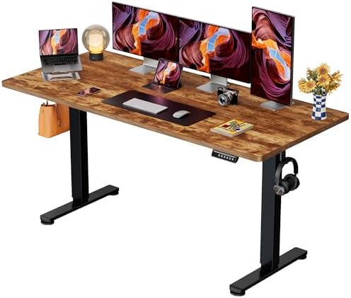 ErGear Height Adjustable Electric Standing Desk, 71 x 30 Inches Sit Stand up Desk, Memory Computer Home Office Desk, Vintage Brown