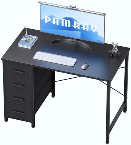 Pamray 32 Inch Computer Desk with 4 Drawers Small Office Desk for Home Bedroom Study Writing Simple Modern Computer Table Black