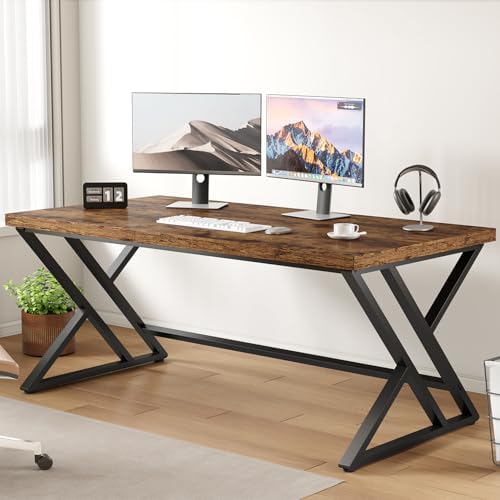 LVB 60 Inch Computer Office Desk Metal & Wood Writing Desks Rustic Brown
