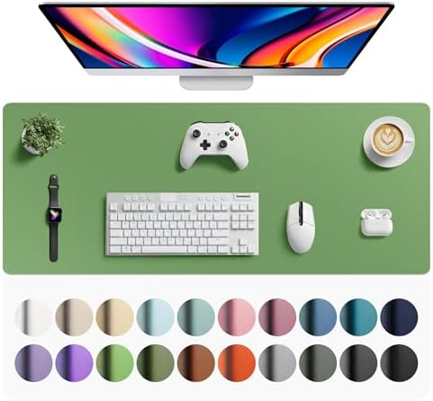 Aothia Faux Leather Desk Mat - Large Mouse Pad, Non-Slip PU Leather Blotter, Waterproof Writing Surface for Office and Home (Olive Green, 42" x 17")
