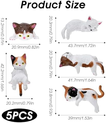 5 Pcs Mini Cat Desk Figurines, Cute Cat Dashboard Decorations Computer Monitor Decor, Resin Cats Shippers Ornaments for Car Interior Rearview Mirror & Desk Accessories, Funny Gifts for Cats Lovers