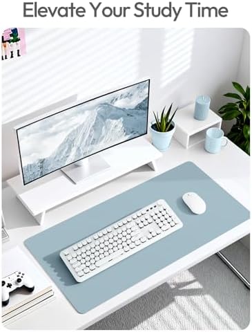 YSAGi Leather Desk Pad Protector, Office Desk Mat, Large Mouse Pad, Non-Slip PU Leather Desk Blotter, Laptop Desk Pad, Waterproof Desk Writing Pad for Office and Home (Ice Blue,55" x 17.2")