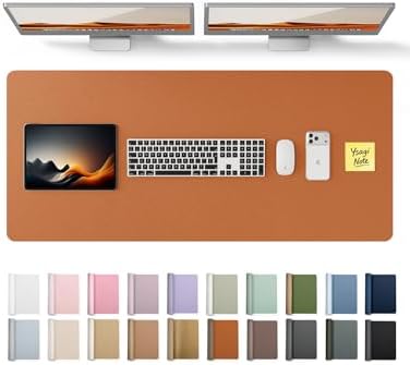 YSAGi Leather Desk Protector, Office Mat, Large Mouse Mat, Non-Slip PU Leather Blotter, Laptop Desk Pad, Waterproof Writing Pad for Office and Home (Brown, 47" x 17")
