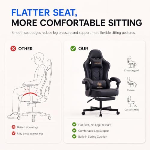 Desk Computer Gaming Chair - High Back Ergonomic Office Chair with Footrest and Lumbar Support, Swivel Comfy Home Gamer Video Game Chairs with Pocket Spring Cushion for Adults (Black Leather)