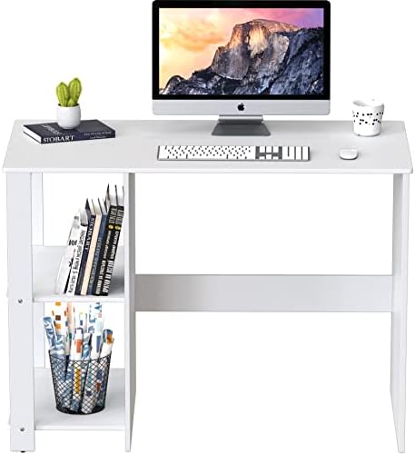 SHW 38-Inch Home Office Computer Desk with Shelves, White